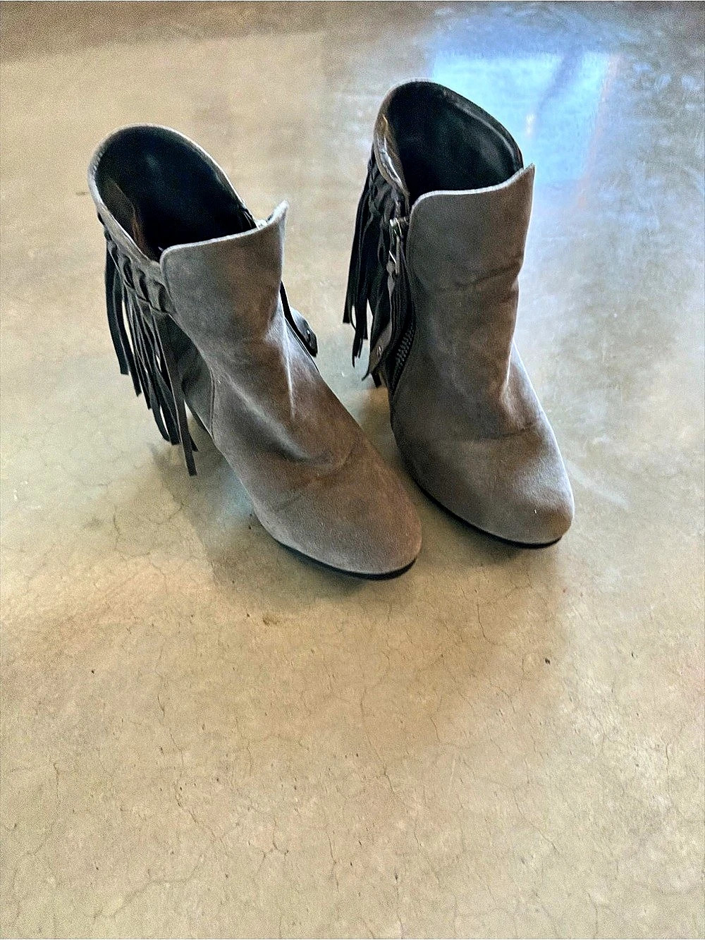 Fringe Ankle Boots Gray US 6.5